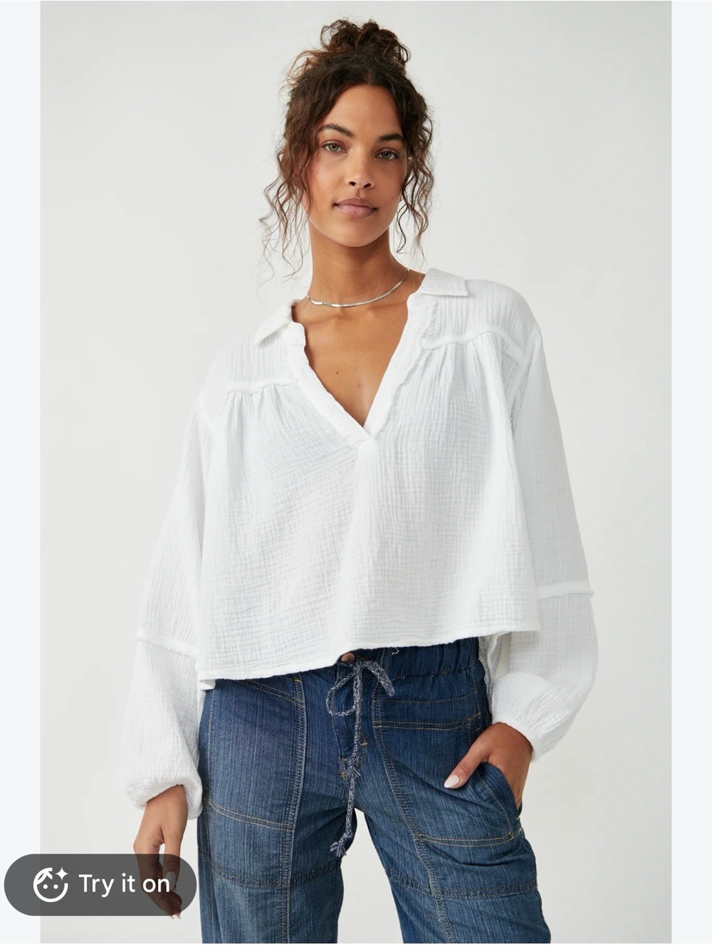 We the free cotton gauze yucca double cloth oversized shirt - S